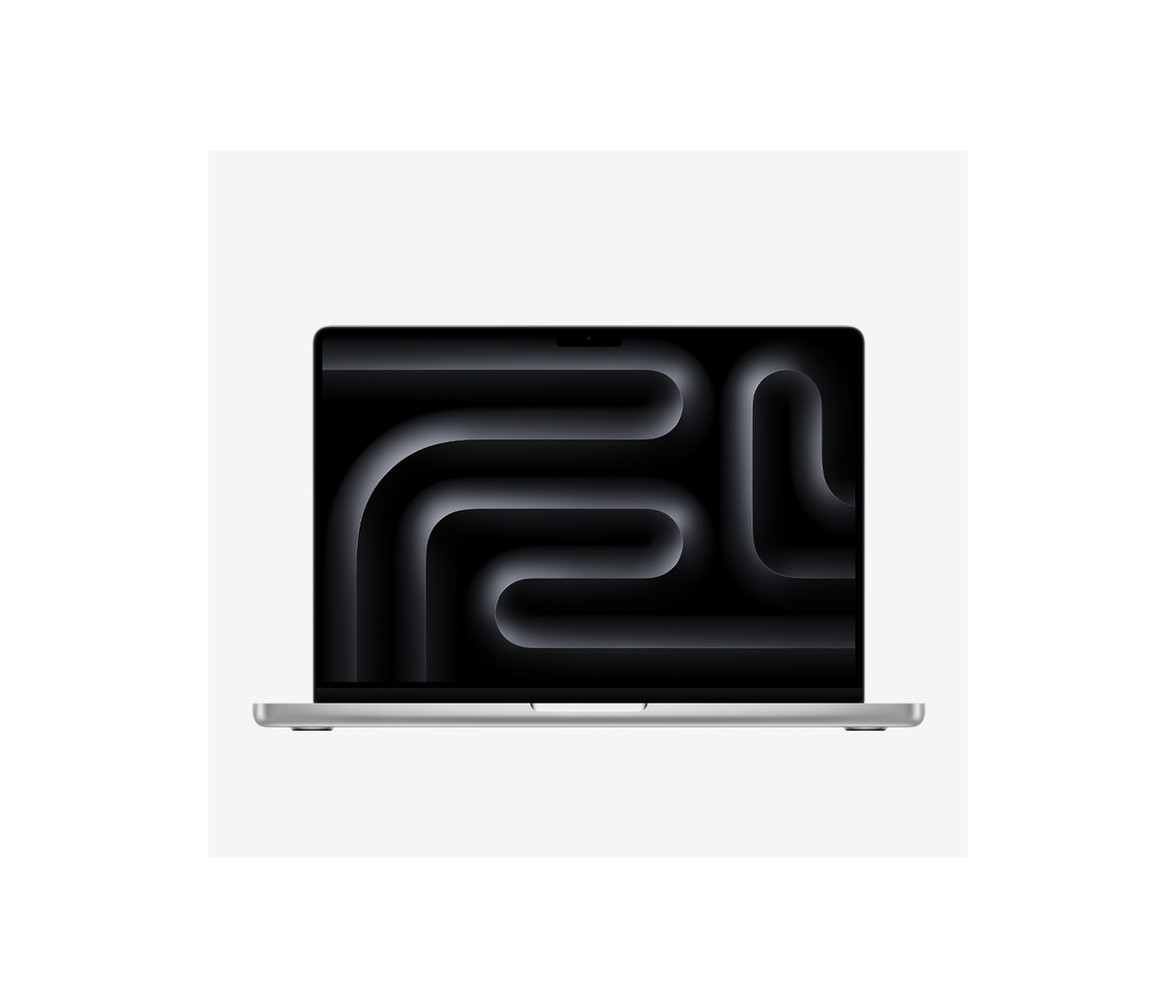 MacBook Pro 14インチ シルバー、正面から見た1台