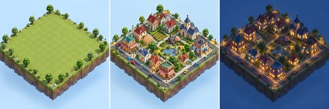 MiniTown — 本家比較版と「こもれびの街」の制作記録の一場面