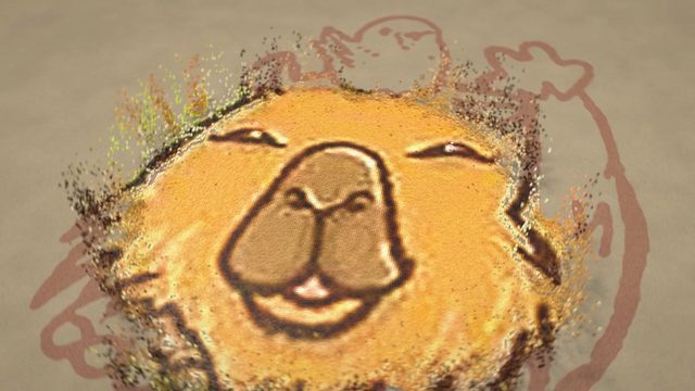 タイル11万個のカピバラの一場面