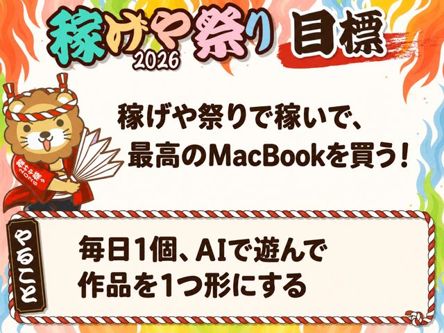 稼げや祭り2026 公式画像の文字入れ試行の一場面