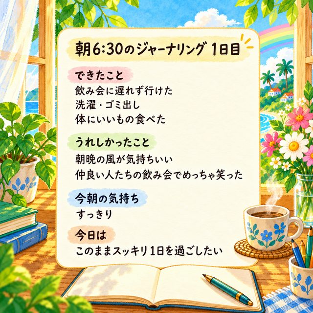 つぶやき画像の作り方（ジャーナリングの1日を1枚に）の一場面